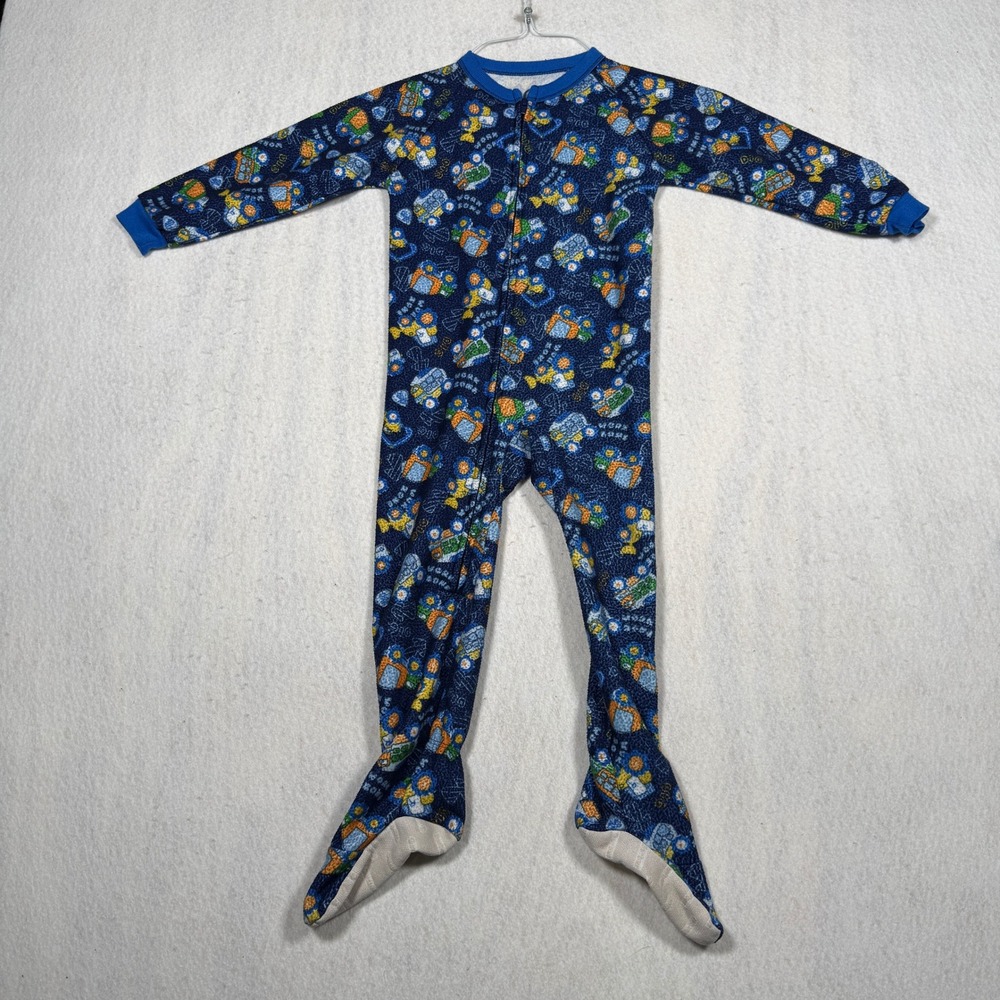 Gerber Boys 4T Fleece Footed Pajamas Blue Construction Truck Sleeper Zipper
